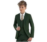 Vestito elegante per bambini, 3 pezzi, con giacca con revers a lancia, gilet e pantaloni, smoking da bambino, per matrimoni e feste, Verde, 10 Anni