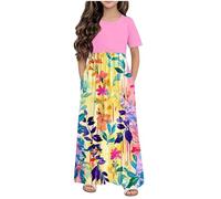 Vestito Elegante Ragazza Abito Lunga da Ragazze Fiore Stampa Grafica Maniche Corte Girocollo Casual Vestiti Lunghi Eleganti Con Tasche Stampato Stile Retrò Comodo Carnevale Compleanno Vacanza