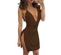 SHANHE Vestito Elegante Sexy Avvolgente Scollo a V Profondo Senza Spalline con Spacco Laterale Vestito Aderente da Donna con Cinturino per Spaghetti Halter Slim Dress Club Party Vestidos