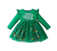 Vestito Elfo Bambina, Toddler Bambini Ragazze Natale Manica Lunga Lettera Cartoon Stampe Abiti Abiti in (Green, 2-3 Years)