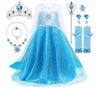 Vestito Elsa Frozen Bambina, Gonna in Tulle con Accessori per la Corona Principessa della Bacchetta Magica, Vestito da Principessa per Compleanno Cosplay Festa di Matrimonio (130)