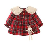 Vestito estivo a plaid a maniche lunghe, casual, a linea, da principessa, con una bambola, Colore: rosso, 18-24 Mesi