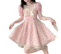Vestito Estivo Abito da festa Lolita Abito da donna in pizzo Mini abito giapponese Kawaii Cute Princess Cute Pink Dress (Color : Pink, Size : S)