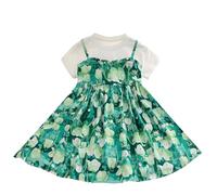 Vestito Estivo Bambina 5-13 Anni, Abito da Ragazza Elegante Maniche Corte Comodo Vestiti Bambine Traspiranti Abiti Eleganti Con Fiori Stampato Casual Per Spiaggia Festa Quotidiane Liquidazione Trendy