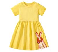 Vestito Estivo Bambina Ragazza Manica Corta Vestito Coniglio Bambina Abiti Estivi Cotone Moda Vestiti Primavera Estivo Festa Compleanno per Regazze Bambini 6 Anni,Coniglio/Giallo