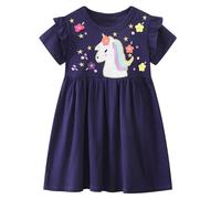 Vestito Estivo Bambina Ragazza Manica Corta Vestito Unicorno Bambina Abiti Estivi Cotone Moda Vestiti Primavera Estivo Festa Compleanno per Regazze Bambini 7 Anni,Unicorno/Marina2