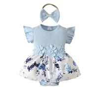 Vestito Estivo Casual Senza Maniche con Applicazioni Floreali a Coste per Neonate, con Tessuto Strutturato