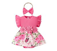 Vestito Estivo Casual Senza Maniche con Applicazioni Floreali a Coste per Neonate, con Tessuto Strutturato