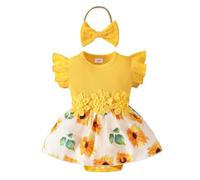 Vestito Estivo Casual Senza Maniche con Applicazioni Floreali a Coste per Neonate, con Tessuto Strutturato