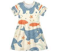 Vestito estivo da bambina, a maniche corte, 2-8 anni, tricheco e stelle marine, Multi, 7-8 Anni