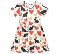 Vestito estivo da bambina, a maniche corte, con cuori rossi, vestito casual da spiaggia per 2-8 anni, Multicolore, 7-8 Anni