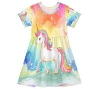 Vestito estivo da bambina a maniche corte per bambini 2-8T arcobaleno cielo unicorno, Multi, 4 anni