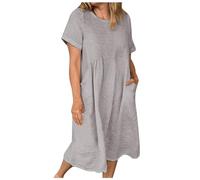 Vestito estivo da donna con scollo rotondo, maniche corte, abito da spiaggia con linea ad A, lunghezza media, eleganza Belle Dress Up per ragazze, grigio., S