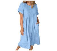 Vestito estivo da donna con scollo rotondo, maniche corte, abito da spiaggia con linea ad A, lunghezza media, eleganza Belle Dress Up per ragazze, Blu, M