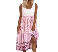 Vestito estivo da donna, lungo, senza maniche, estivo, estivo, da spiaggia, elegante, linea Midi A, prendisole leggere e ariose, taglie grandi, per il tempo libero, Colore: rosa., 3XL