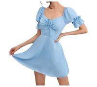 Vestito Estivo da Donna Vestito Skater A Balze Maniche Sbuffate Maniche Corte Swing Abito Per Il Tempo Libero Abito A Trapezio Donna Estate Manica Corta A Sbuffo Abito Clubbing, 84 cm, M