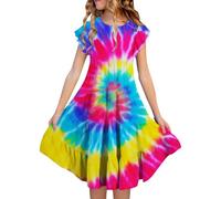 Vestito estivo da ragazza, per il tempo libero, per la spiaggia, per adolescenti, per bambini, casual, a maniche corte, linea ad A, da principessa, per bambini, 6-15 anni, rosa intenso, 14-15 Anni