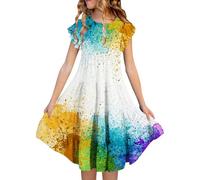 Vestito estivo da ragazza, per il tempo libero, per la spiaggia, per adolescenti, per bambini, casual, a maniche corte, linea ad A, da principessa, per bambini, 6-15 anni, bianco, 14-15 Anni