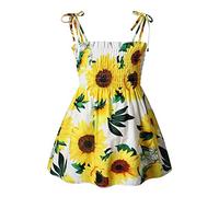 Vestito estivo da ragazza, vestito da bambina, vestito da girasole, con fiori, slip da spiaggia e gonna, bianco, 1-2 Anni