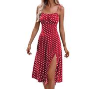 Vestito Estivo Donna-Abito Casual da Donna per L'Estate, Abito Lungo Senza Maniche alla Moda con Dettaglio A Pois E Spacco, Perfetto per Le Vacanze E Il Tempo Libero.