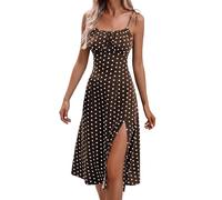 Vestito Estivo Donna-Abito Casual da Donna per L'Estate, Abito Lungo Senza Maniche alla Moda con Dettaglio A Pois E Spacco, Perfetto per Le Vacanze E Il Tempo Libero.