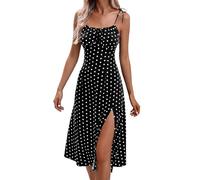 Vestito Estivo Donna-Abito Casual da Donna per L'Estate, Abito Lungo Senza Maniche alla Moda con Dettaglio A Pois E Spacco, Perfetto per Le Vacanze E Il Tempo Libero.