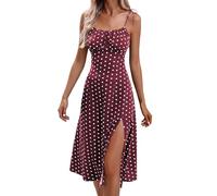 Vestito Estivo Donna-Abito Casual da Donna per L'Estate, Abito Lungo Senza Maniche alla Moda con Dettaglio A Pois E Spacco, Perfetto per Le Vacanze E Il Tempo Libero.