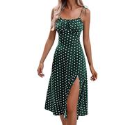 Vestito Estivo Donna-Abito Casual da Donna per L'Estate, Abito Lungo Senza Maniche alla Moda con Dettaglio A Pois E Spacco, Perfetto per Le Vacanze E Il Tempo Libero.