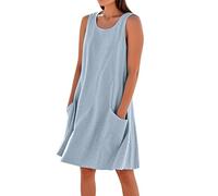 Vestito Estivo Donna Corto Articoli A Meno di 5 Euro Summer Vestiti da Spiaggia Matrimonio Mare Vero Abito Chic Prendisole Abbigliamento Curvy Smanicato Azzurro L