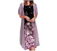 Vestito Estivo Donna Elegante Set di Abito e Cardigan a Vita Alta Traspirante da Donna Vestito a Tubino con Cardigan Banchetto Abito Elegante Abito Estivo per la Primavera e L'Estate Confortevole