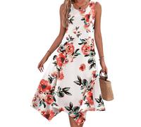 Vestito Estivo Donna Lungo Abiti Lunghi Donne Vestiti Estivi Abito Lungo Summer Dresses for Women Taglie Forti Vestito Floreale Hawaiano Casual Boho Spiaggia Bohemien Mare da Donna Estive Rosso M