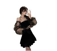 Vestito Estivo Mini abito in chiffon di pizzo nero da donna retrò vestito da donna di moda femminile (Color : Black, Size : S)