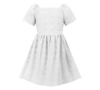 Vestito Estivo per Bambine 3-14 Anni Abito Elegante Bambina Maniche Corte Girocollo Abiti Principessa da Ragazze Elegante Vestiti Bambini Tinta Unita Swing alla Moda Festa Spiaggia Quotidiane Uscire