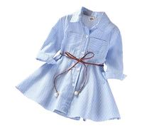 Vestito estivo per ragazze primavera e maniche lunghe a righe abito estivo per il tempo libero, in lana per ragazze, Blu, 2-3 Jahre