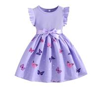 Vestito Estivo Senza Maniche a Coste per Bambine con Stampa, Abito Fluido per Bambine e (Purple, 5-6 Years)