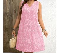 Vestito estivo senza maniche con scollo a V e stampa con volto astratto, per taglie comode 0XL,1XL,2XL,3XL,4XLBlocchi di colore,Piante,stampa dappertutto,Motivo strutturatoTessuto intrecciato