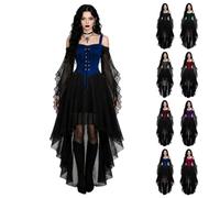 Vestito gotico da donna per Halloween, rinascimentale, medievale, blu, XS | Abito da strega con maniche a tromba, vita legata, stile vintage, nero, per cosplay, club, feste, Halloween, carnevale