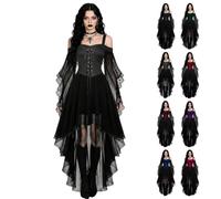 Vestito gotico da donna per Halloween, rinascimentale, medievale, grigio, S | Abito da strega con maniche a tromba, vita legata, stile vintage, nero, per cosplay, club, feste, Halloween, carnevale