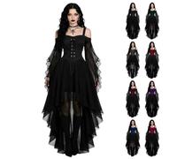 Vestito gotico da donna per Halloween, rinascimentale, medievale, nero, XL | Abito da strega con maniche a tromba, vita legata, stile vintage, nero, per cosplay, club, feste, Halloween, carnevale