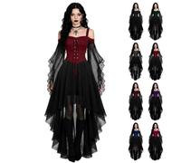 Vestito gotico da donna per Halloween, rinascimentale, medievale, rosso, A | Abito da strega con maniche a tromba, vita legata, stile vintage, nero, per cosplay, club, feste, Halloween, carnevale