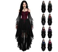 Vestito gotico da donna per Halloween, rinascimentale, medievale, rosso, B | Abito da strega con maniche a tromba, vita legata, stile vintage, nero, per cosplay, club, feste, Halloween, carnevale