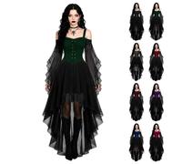 Vestito gotico da donna per Halloween, rinascimentale, medievale, verde, XL | Abito da strega con maniche a tromba, vita legata, stile vintage, nero, per cosplay, club, feste, Halloween, carnevale