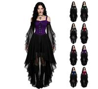 Vestito gotico da donna per Halloween, rinascimentale, medievale, viola, S | Abito da strega con maniche a tromba, vita legata, stile vintage, nero, per cosplay, club, feste, Halloween, carnevale