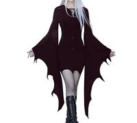 Vestito Gotico Donna con Scollo a V, Maniche a Pipistrello e Gonna Svasata | Scollo a V e Maniche a Pipistrello su un Modello Scuro, una Linea Seducente per la Notte di Halloween e per il Gran Ballo