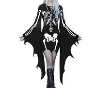 Vestito Gotico Donna con Scollo a V, Maniche a Pipistrello e Gonna Svasata | Scollo a V e Maniche a Pipistrello su un Modello Scuro, una Linea Seducente per la Notte di Halloween e per il Gran Ballo