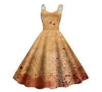 Vestito Gotico Donna Halloween, Abito Elegante Donna Cerimonia Vintage Stampa Alla Moda Abiti Con Spalline Morbido Comfort Abito a Trapezio Sexy Abiti Da Ballo Taglie Forti Con Stampa Di Halloween