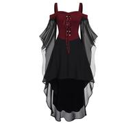 Vestito Gotico Donna Halloween Carnevale con Maniche Lunghe in Pizzo Abito Gotico Spalle Scoperte Costume Strega Donna Punk Vintage Vestito Medievale Vittoriano Vestiti Donna Autunno da donna