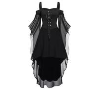Vestito Gotico Donna Halloween Carnevale con Maniche Lunghe in Pizzo Abito Gotico Spalle Scoperte Costume Strega Donna Punk Vintage Vestito Medievale Vittoriano Vestiti Donna Autunno da donna