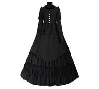 Vestito gotico lungo da donna, medievale, maxi abito da donna, nero, lunghezza del pavimento, elegante, da principessa, a maniche lunghe, per feste, Halloween, carnevale, palazzo, cosplay