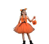 Vestito Halloween Bambina Zucca Costume Halloween Abiti di Tulle Fata Senza Maniche con Fascia e Borsa Costumi Cosplay Vestiti Bambine Piccole per Carnevale Feste e Trucco o Trattato Compleanno Festa